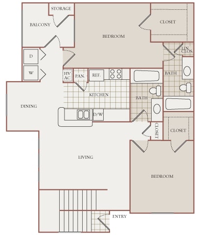 The Vineyards - B3 (Syrah) - 2 Bed 2 Bath - 2D Floor Plans