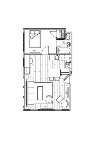 floor plan of the apartment with office space on the ground floor
