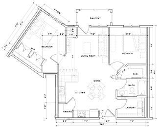 A detailed black and white architectural drawing of a floor plan for a residential unit.