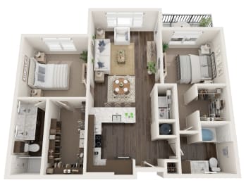 2 bed 2 bath floor plan at The Clearing at ONE28, Kansas, 66062
