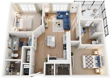 2 Bed 2 Bath Floor Plan | 995 Sq. Ft. at The Flats at Southlawn Apartments, Lawrenceville, GA