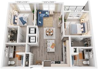 2 Bed 2 Bath Floor Plan | 1,017 Sq. Ft. at Rivergate in Woodbridge, 22191