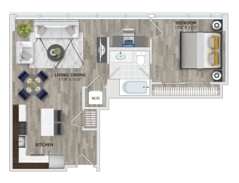 1 Bed 1 Bath Floor Plan at 1405 Point Street Apartments in Baltimore, MD