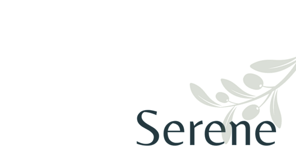 A logo with the word "Serene" and a graphic of a branch with leaves.