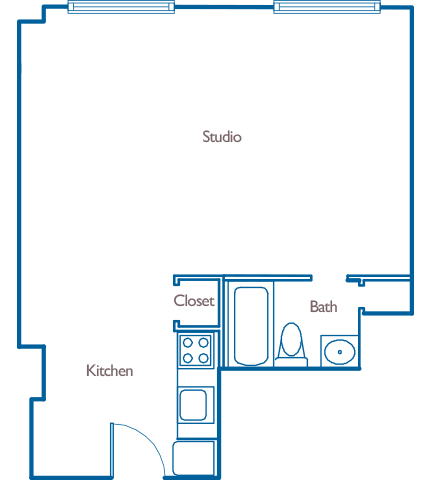 Hill House floor plan - A1C - 0 bedrooms 1 bath - 2D