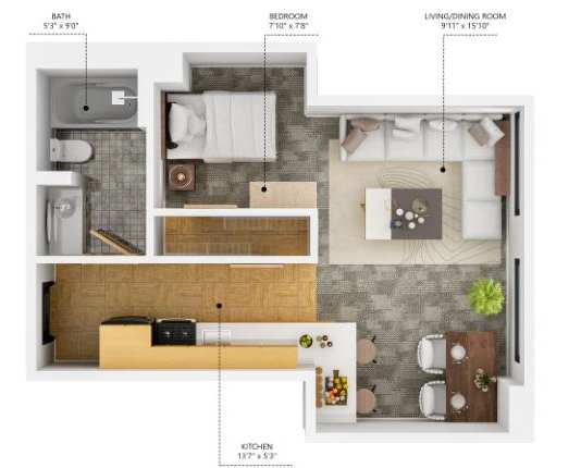 S1 Studio at The Des Moines Building Apartments, Des Moines, IA, 50309