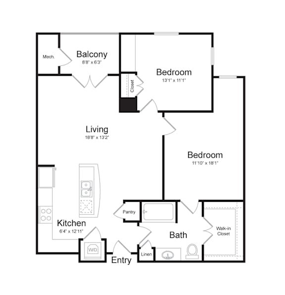 2 Bed Floorplan at Midtown at Camp Springs, Camp Springs, MD