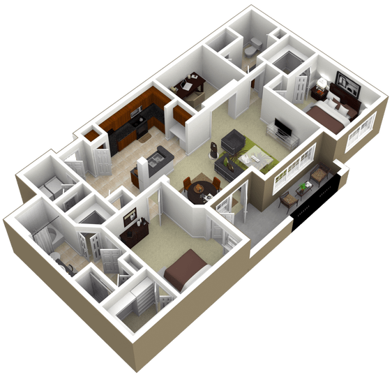 3000Sage - The Westheimer - 2 Bedroom 2 Bath - 3D