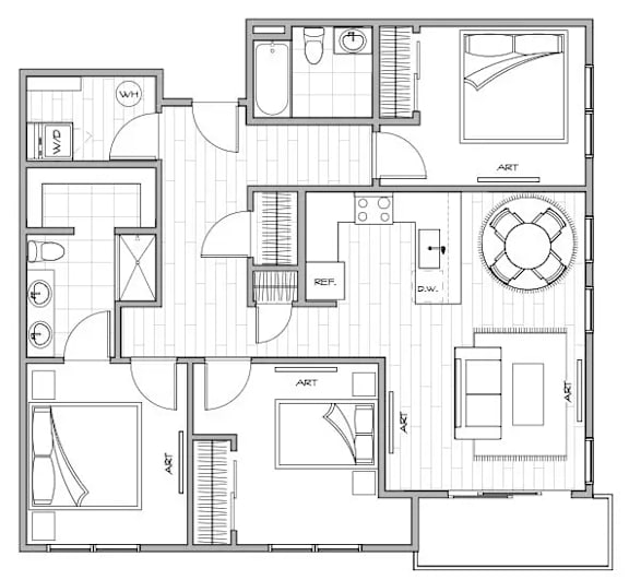 A black and white floor plan of a house with labeled rooms.