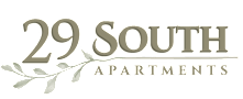 the logo for 29 south apartments with green leaves and the word 29 south appliques