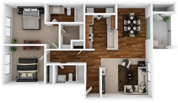Floor Plan  2 bed 2 bath floor plan C at The Peak at Oro Valley Apartments, Tucson, 85704