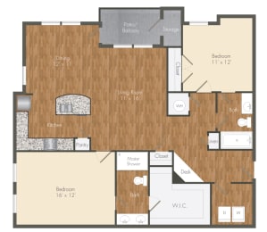 2 bed 2 bathroom floorplan