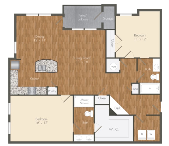 2 bed 2 bathroom floorplan