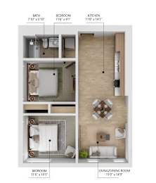 B1 Floor Plan at City Square Lofts, Des Moines, IA 50309