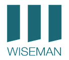 The image shows a logo with three vertical bars and the word "WISEMAN" below it.