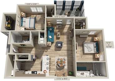 2 Bed 2 Bath Floor Plan | 1,255 Sq. Ft. at Residences at 393 North Apartments, Santa Rosa Beach, 32459