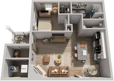 1 Bed 1 Bath Floor Plan | 946 Sq. Ft. at SomerHill Farms Apartments, Gainesville, VA