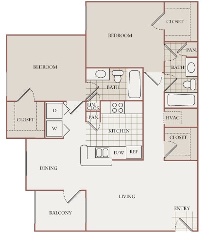 The Vineyards - B1 (Merlot) - 2 Bed 2 Bath - 2D Floor Plans