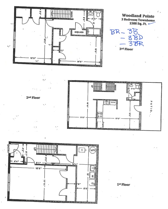 3 Bedroom 1.5 Bath Townhome 1500 Sq. Ft Floor Plan at Woodland Pointe Apartments and Townhomes, Integrity Realty, Kent, OH