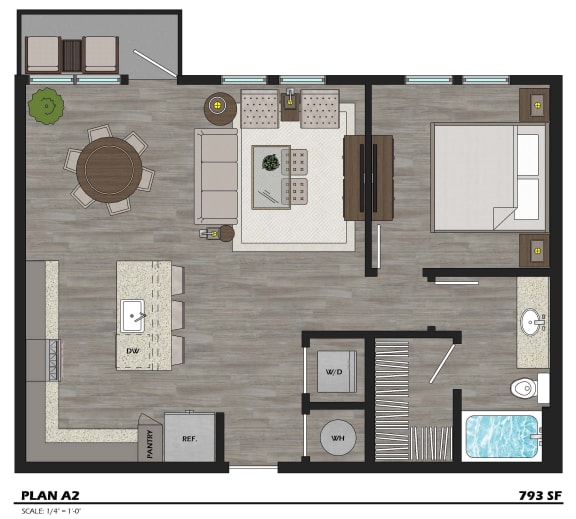 A2 793 sq. ft.at The Fitz Apartments in Dallas