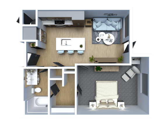 Floor Plan  3d floorplan rendering at Solhavn Apartments