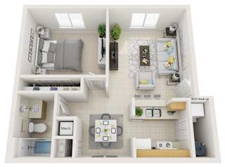 1 bedroom 3-d floorplan