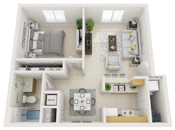 1 bedroom 3-d floorplan