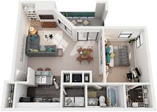 1 Bed 1 Bath Floor Plan | 925 Sq. Ft. at Southland Station Apartments, Warner Robins, GA, 31088