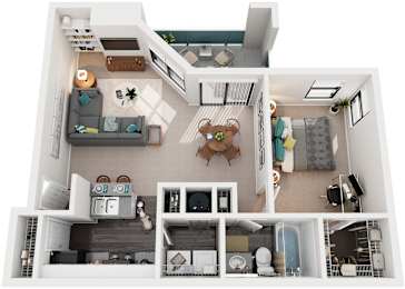 1 Bed 1 Bath Floor Plan | 925 Sq. Ft. at Southland Station Apartments, Warner Robins, GA, 31088