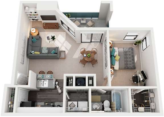 1 Bed 1 Bath Floor Plan | 925 Sq. Ft. at Southland Station Apartments, Warner Robins, GA, 31088