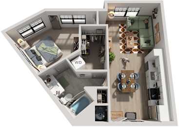 1 Bed 1 Bath Floor Plan | 670 Sq. Ft. at Tapestry West, Richmond, VA, 23230