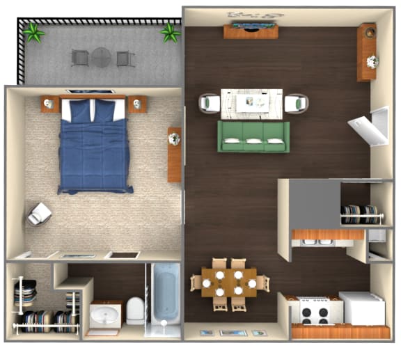 Floor Plan  1-bed/1-bath 3D floorplan