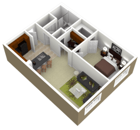 3000Sage - The Tanglewood - 1 Bedroom 1Bath - 3D