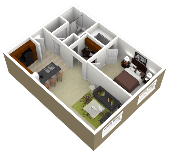 3000Sage - The Tanglewood - 1 Bedroom 1Bath - 3D