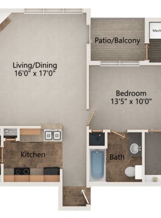 Canary Canary one bedroom one bathroom floorplan at Stone Creek Villas in Omaha, Nebraska