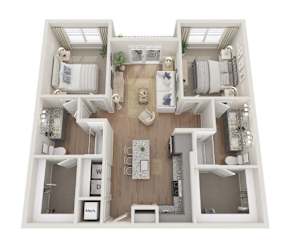 A floor plan for a 2 bedroom, 2 bath apartment at 590 Webb Gin Road, Lawrenceville, GA 30045.