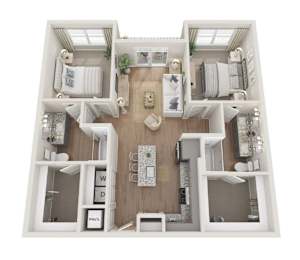 A floor plan for a 2 bedroom, 2 bath apartment at 590 Webb Gin Road, Lawrenceville, GA 30045.