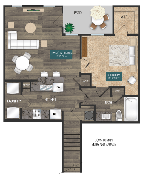 A3 1 bedroom 1 bath 859SF with or without attached optional garage at Verso Apartments, Florida