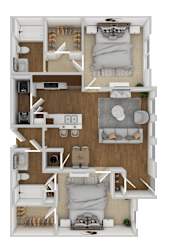 2 Bed, 2 Bath Floorplan at The Retreat Apartment Homes in Williston, ND