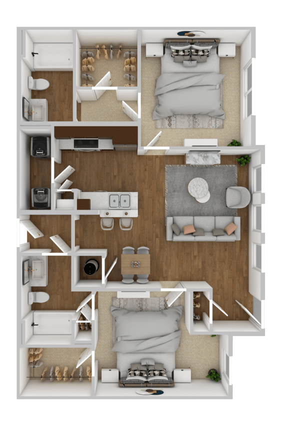 2 Bed, 2 Bath Floorplan at The Retreat Apartment Homes in Williston, ND
