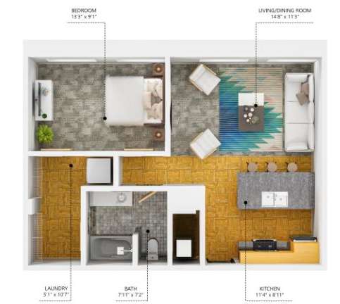 A11 1Bed 1Bath A11 1Bed 1Bath at The Des Moines Building Apartments, Des Moines, IA, 50309
