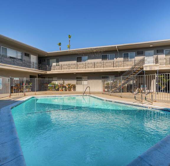 A swimming pool in a residential area.