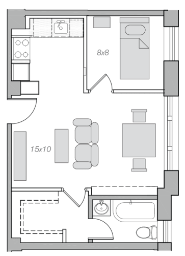 Floor Plan  498-Square-Foot-Junior-One-Bedroom-Apartment-Floorplan-Available-For-Rent-Embassy-Tower