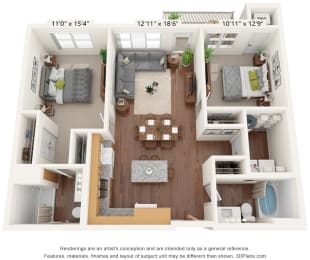 Two Bedroom - C Floor Plan at Bren Road Station 55+ Apartments, Minnesota, 55343