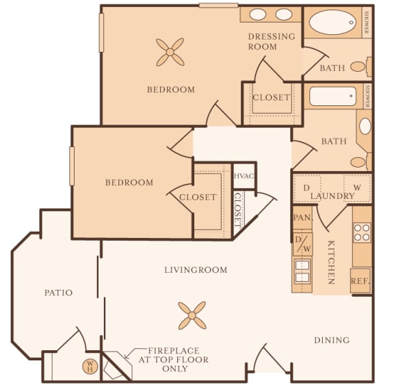 Mountain Shadows Apartments - B1 (Bahia) - 2 Bedroom and 2 bath - 2D floor plan