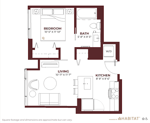Studio 01 Floor Plan at Cassidy on Canal, Chicago, IL, 60654