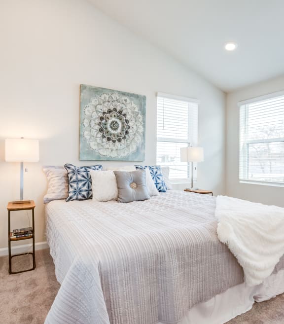 Bedroom with a Large White Bed at Refinery Row in Baltimore, 21224
