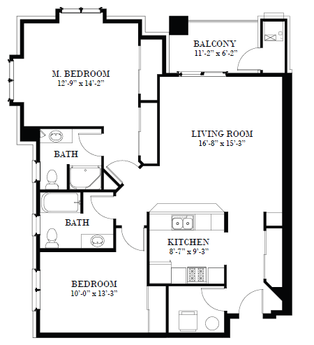 A floor plan for a Millennium Unit D2 with dimensions for each room.