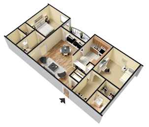 The Summit at Point Loma Apartments in San Diego, California 2 Bedroom 3D Floor Plan