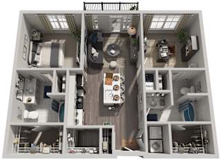 2 Bed 2 Bath Floor Plan | 1,163 Sq. Ft. at The Flats at Southlawn Apartments, Lawrenceville, 30046